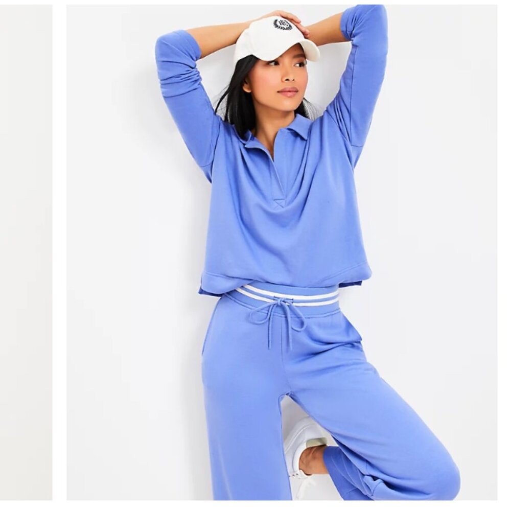 NWT Lou & Grey X Loft Cozy Cotton Terry Wide Leg Sweatpants Lilac White XL